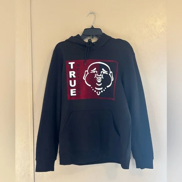 NWT True Religion Flocked Buddha Logo hoodie sz M - Picture 1 of 5